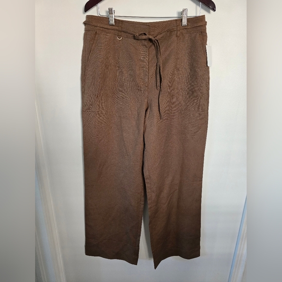 LOFT Wide Leg Brown Pants Trousers Linen High Waist Size 10 M - Picture 2 of 13